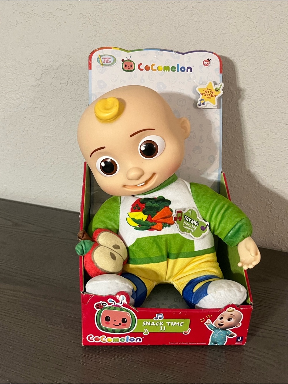 Cocomelon Green Plush Baby Doll - Snack Time Interactive Toy